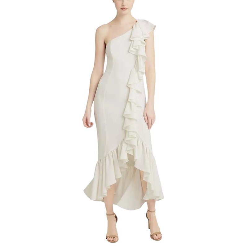 Cinq Sept Jovette 1 Shoulder Cocktail Midi Dress White Ivory 2 Xs Mermaid